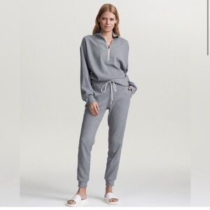 Varley Gray Waffle Knit Pants with White Drawstring